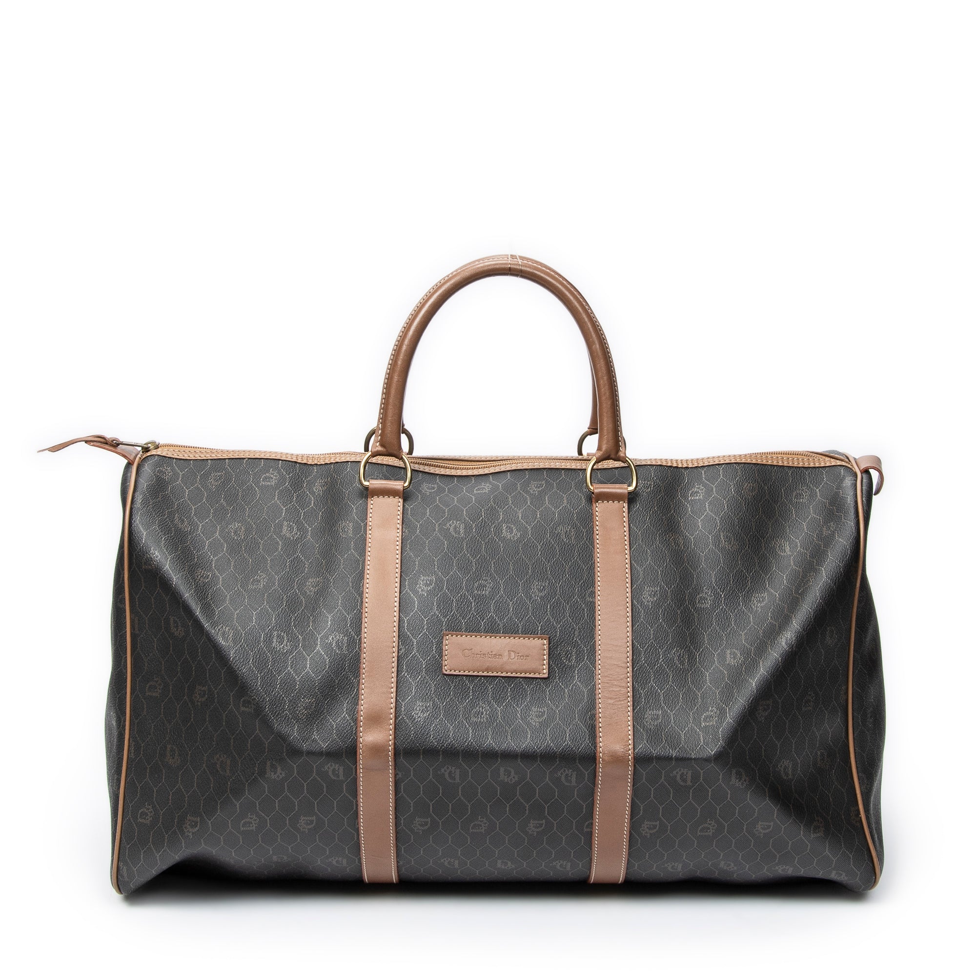 Travel Bag Vintage Large Travel Boston Black Honeycomb Coated Canvas