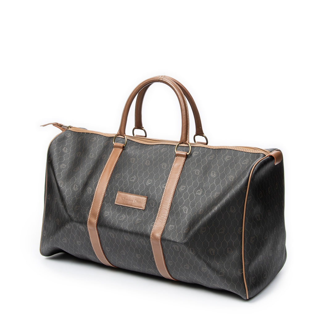 Travel Bag Vintage Large Travel Boston Black Honeycomb Coated Canvas