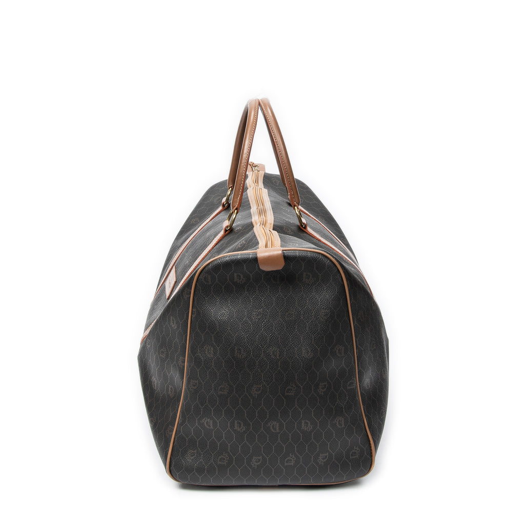 Travel Bag Vintage Large Travel Boston Black Honeycomb Coated Canvas