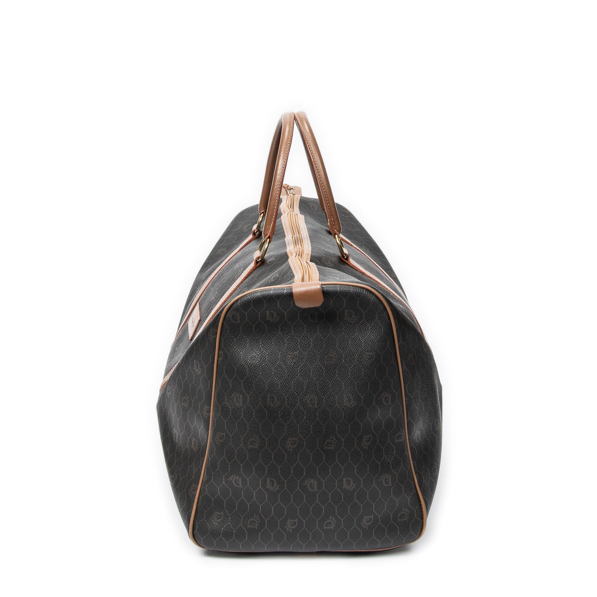 Travel Bag Vintage Large Travel Boston Black Honeycomb Coated Canvas