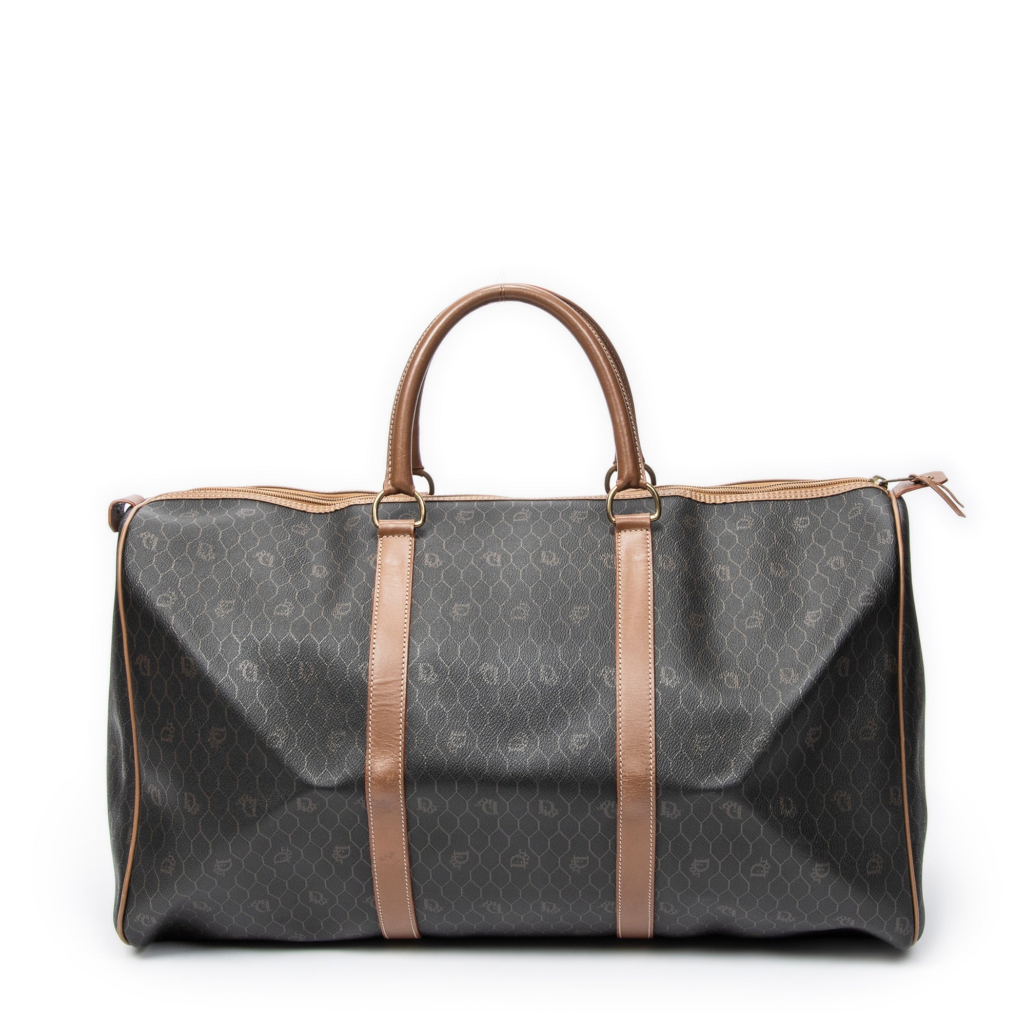 Travel Bag Vintage Large Travel Boston Black Honeycomb Coated Canvas