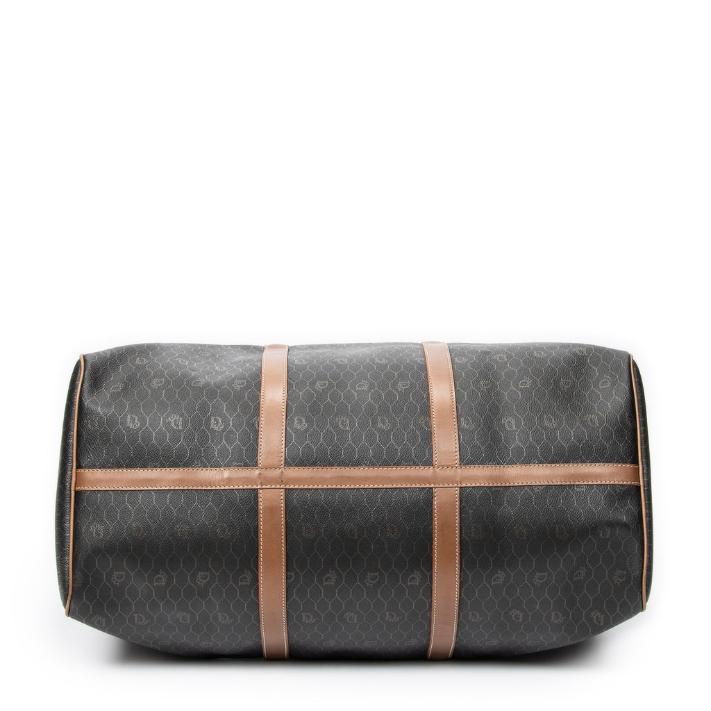 Travel Bag Vintage Large Travel Boston Black Honeycomb Coated Canvas