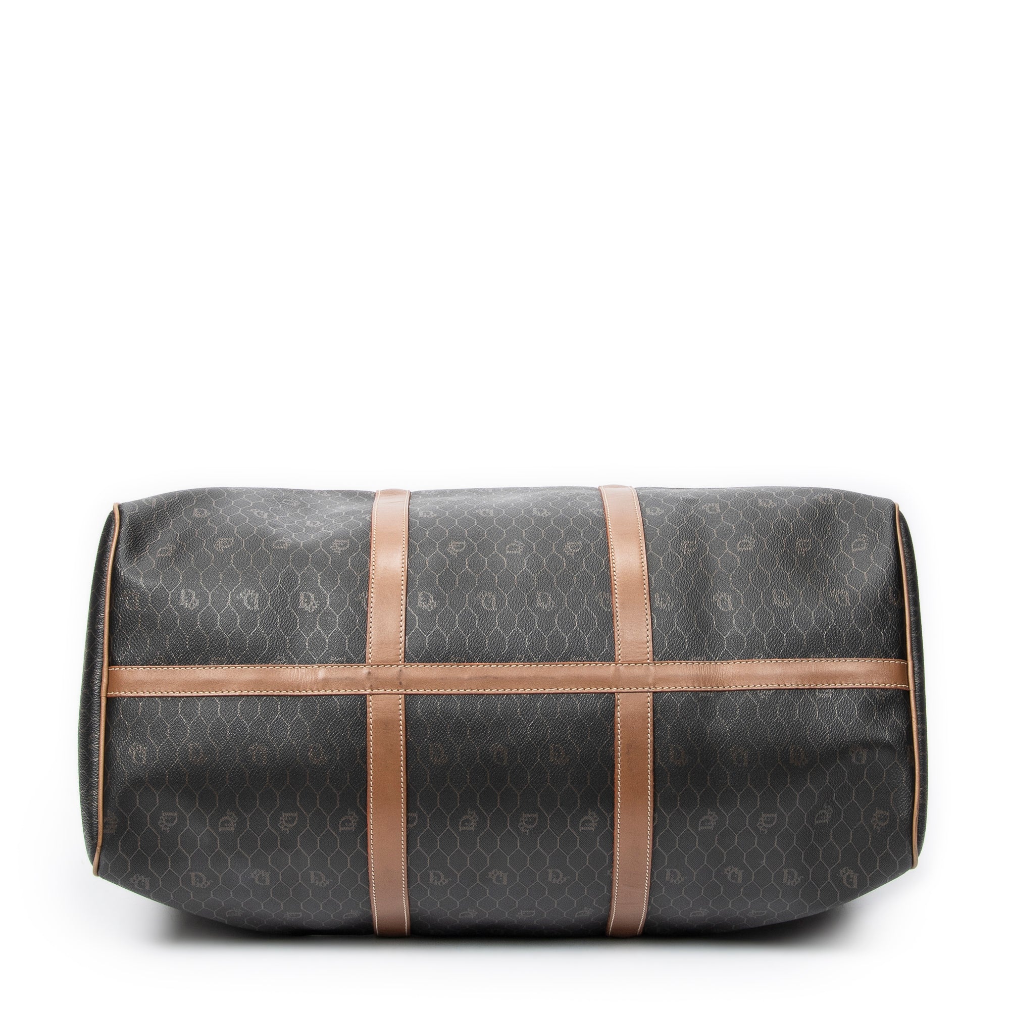 Travel Bag Vintage Large Travel Boston Black Honeycomb Coated Canvas