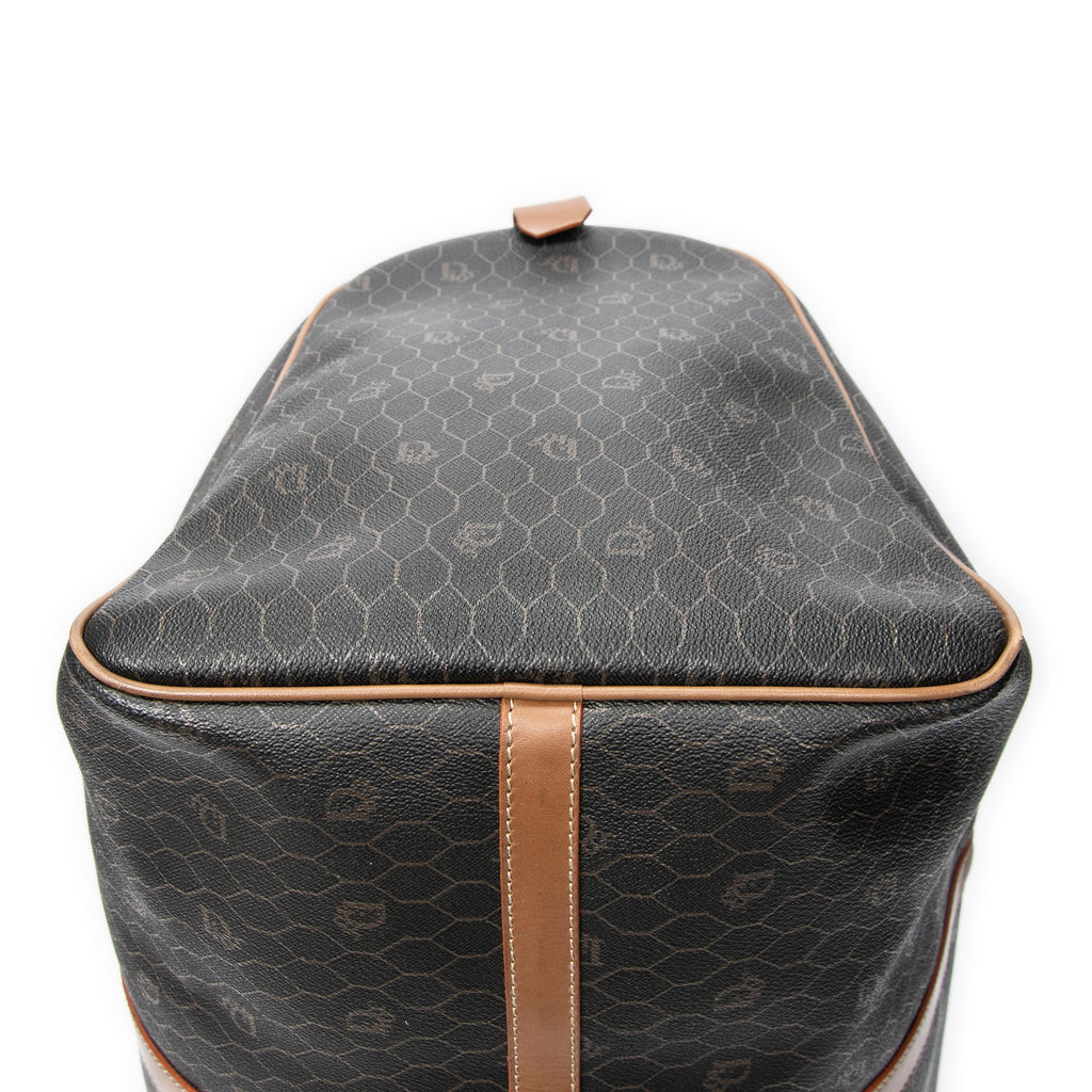 Travel Bag Vintage Large Travel Boston Black Honeycomb Coated Canvas