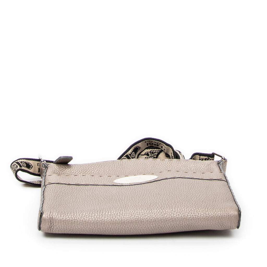 Shoulder Bag Front Pocket Crossbody Greige Grained Leather