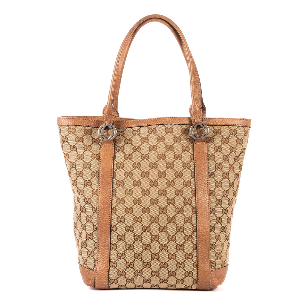 Bolso de hombro Miss GG Vertical Tote lona monograma beige