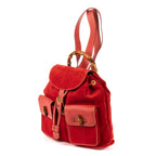Backpack Large Bamboo Backpack Red Suede Leather
