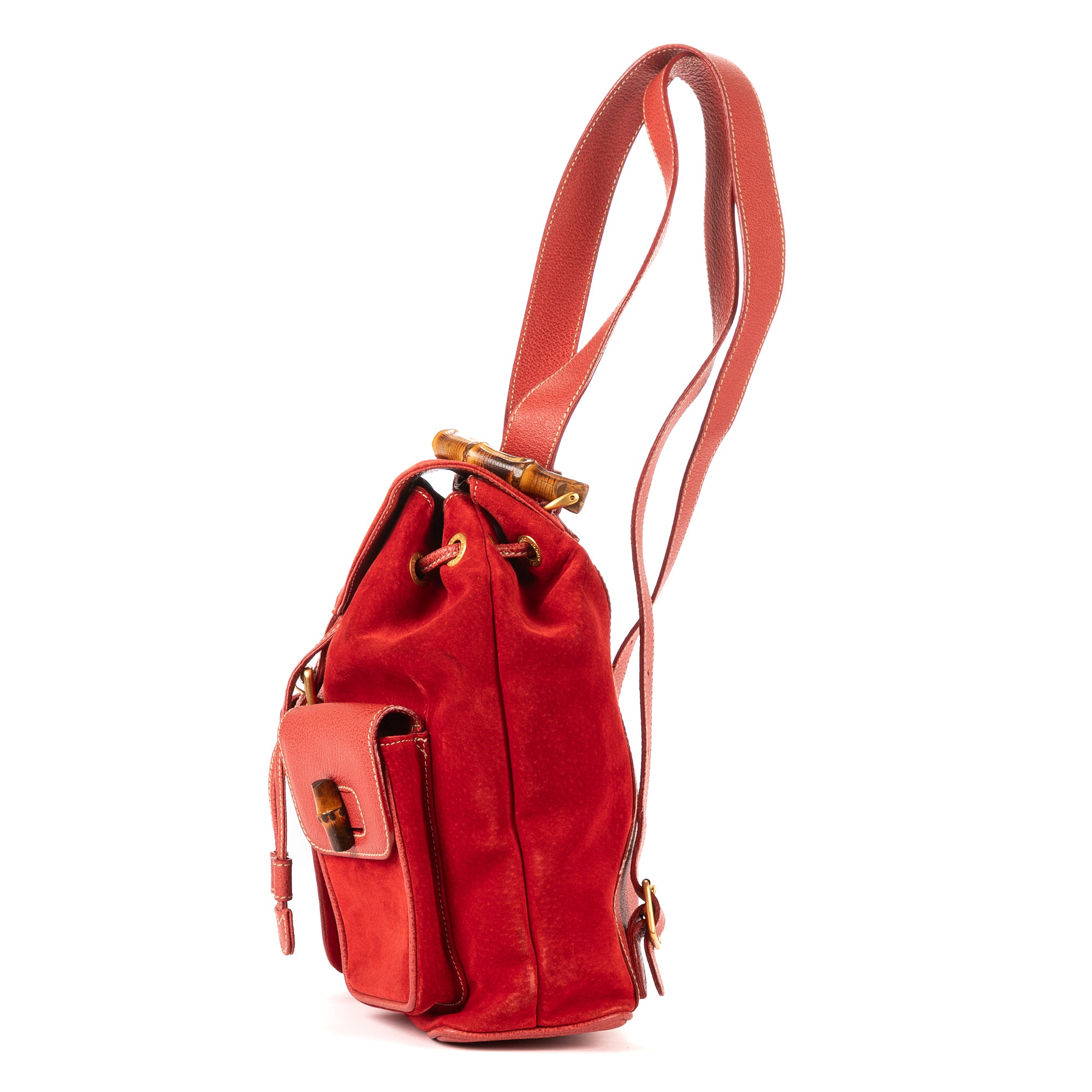Backpack Large Bamboo Backpack Red Suede Leather