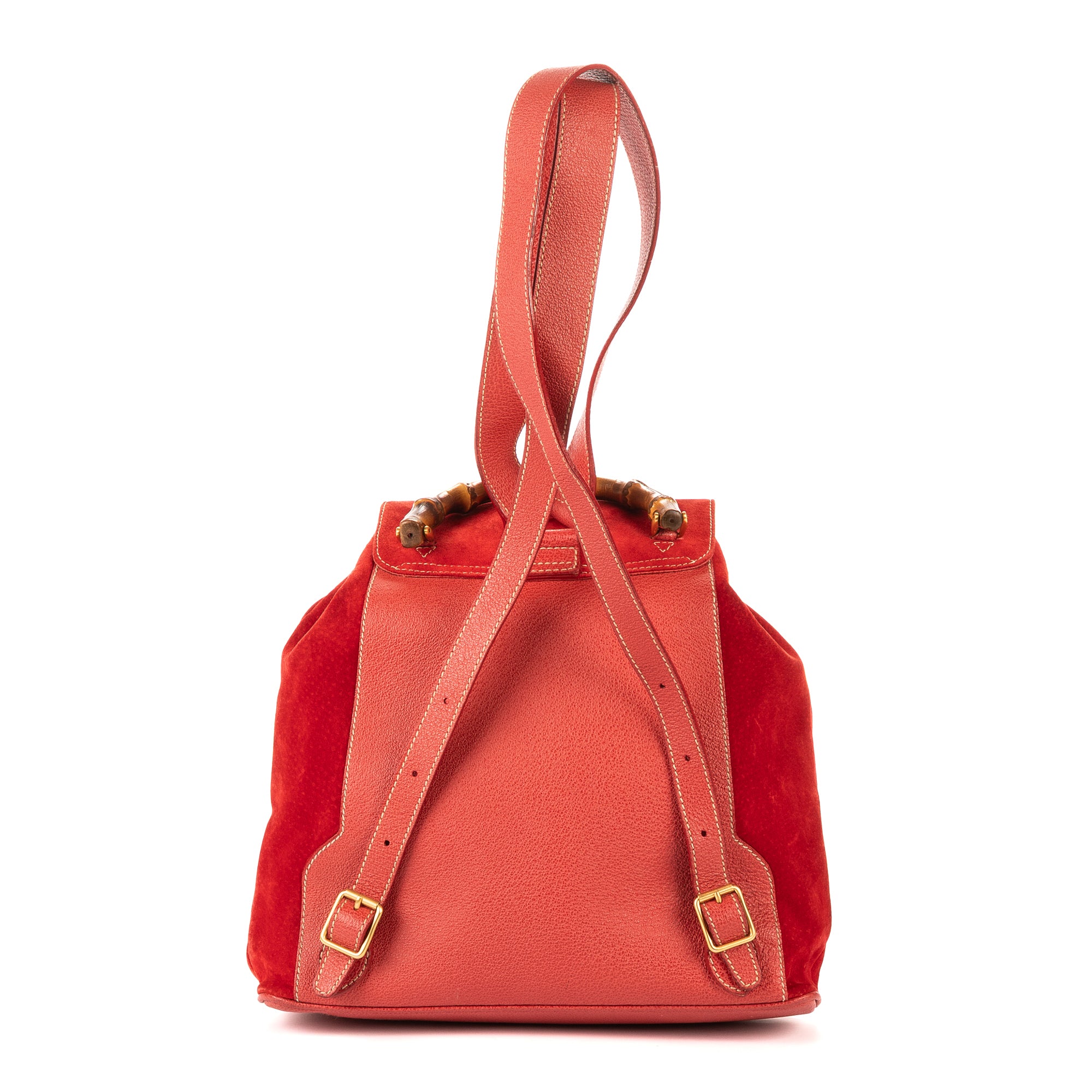Backpack Large Bamboo Backpack Red Suede Leather