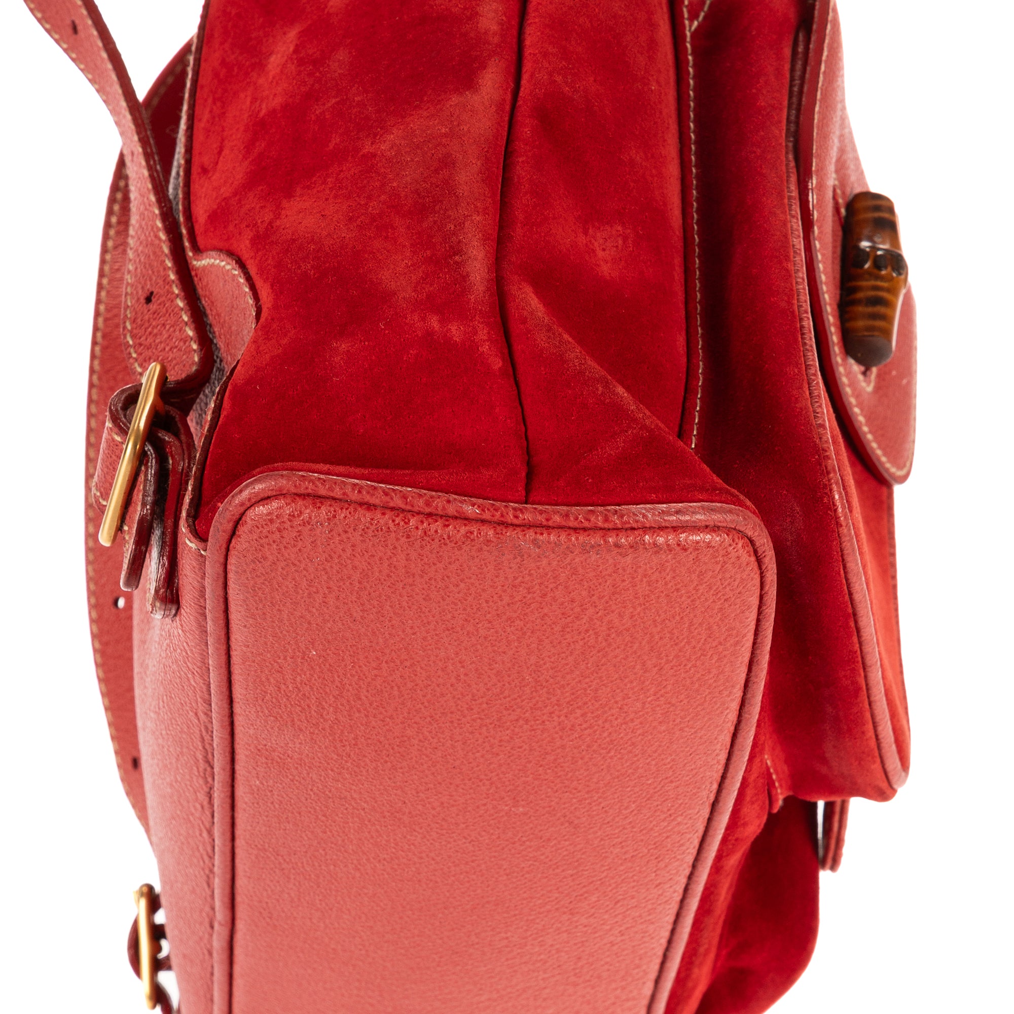 Backpack Large Bamboo Backpack Red Suede Leather