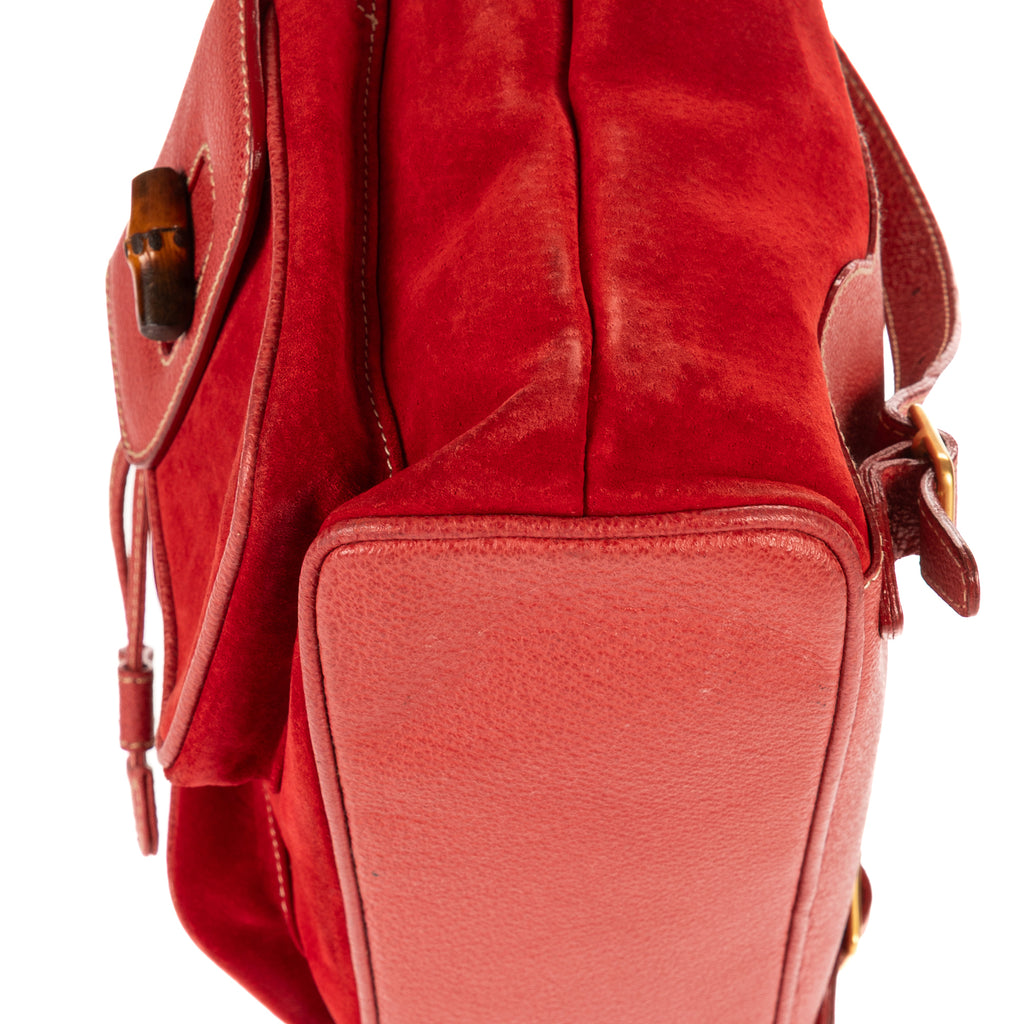 Backpack Large Bamboo Backpack Red Suede Leather