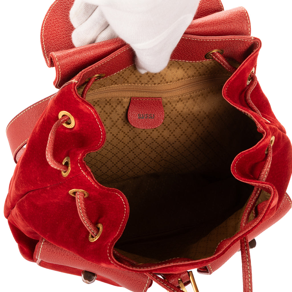 Backpack Large Bamboo Backpack Red Suede Leather