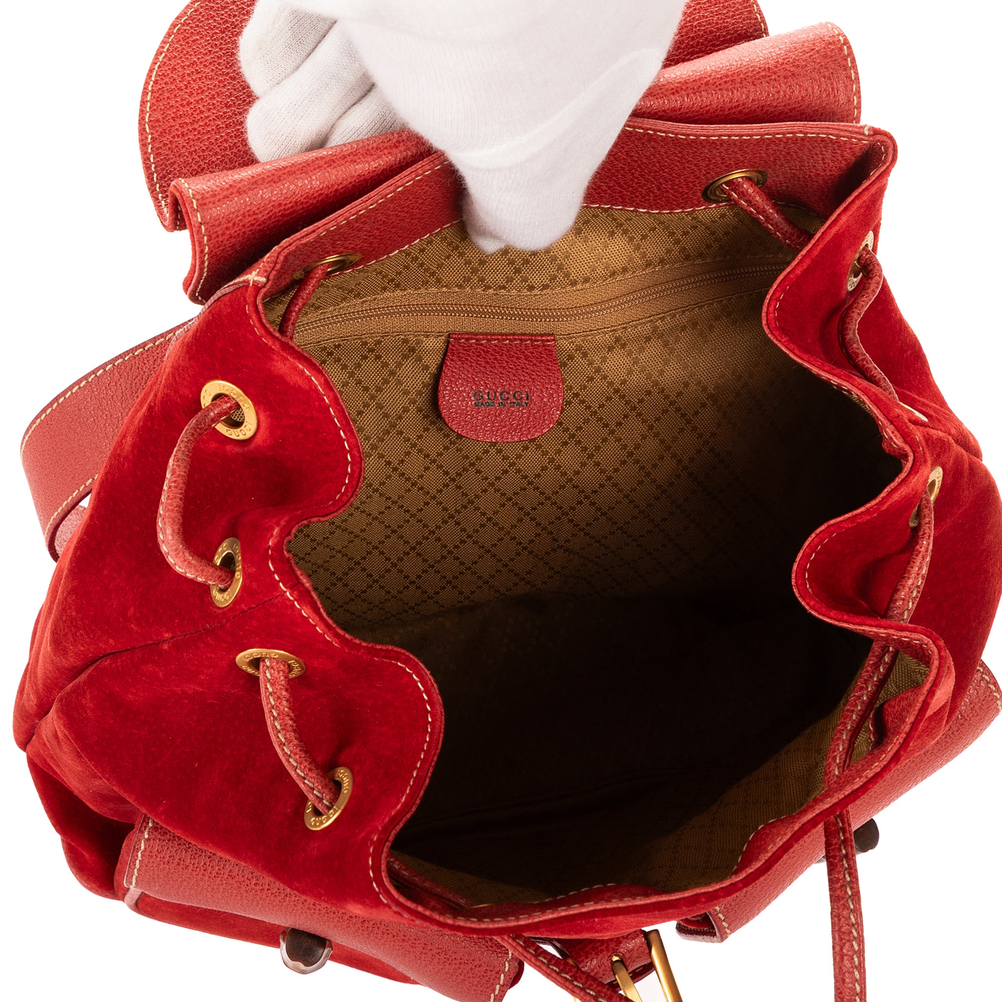 Backpack Large Bamboo Backpack Red Suede Leather