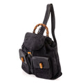Mochila grande de bambú en piel de ante azul