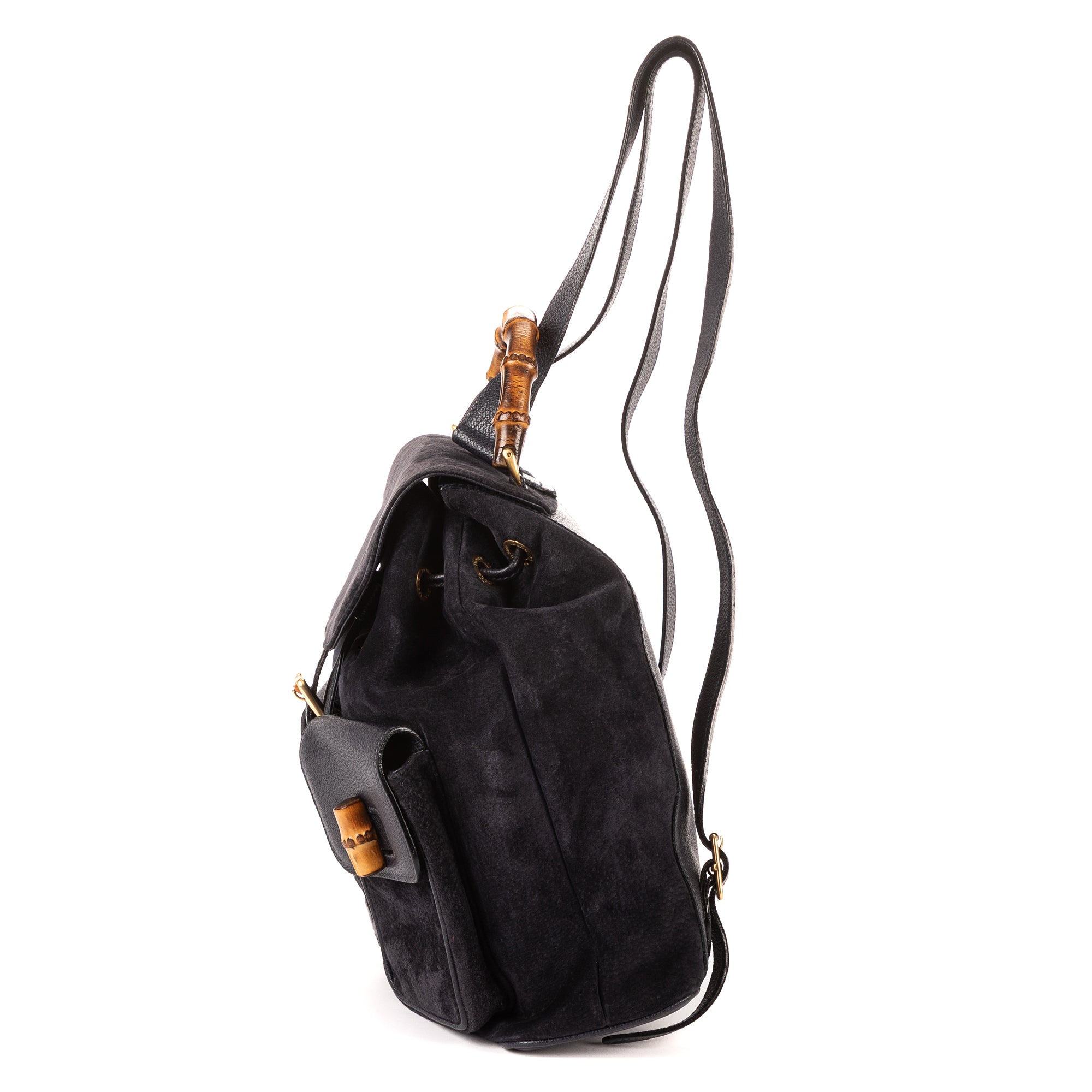 Mochila grande de bambú en piel de ante azul