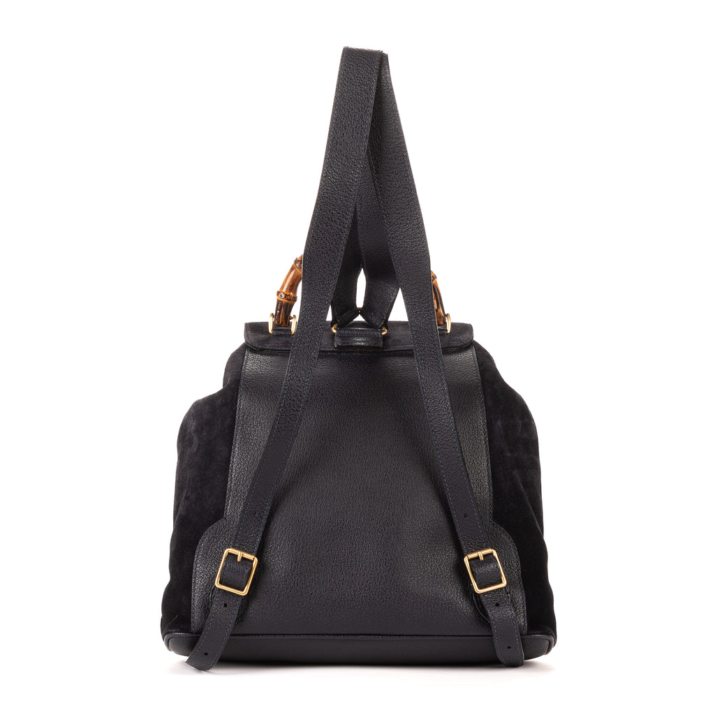 Mochila grande de bambú en piel de ante azul
