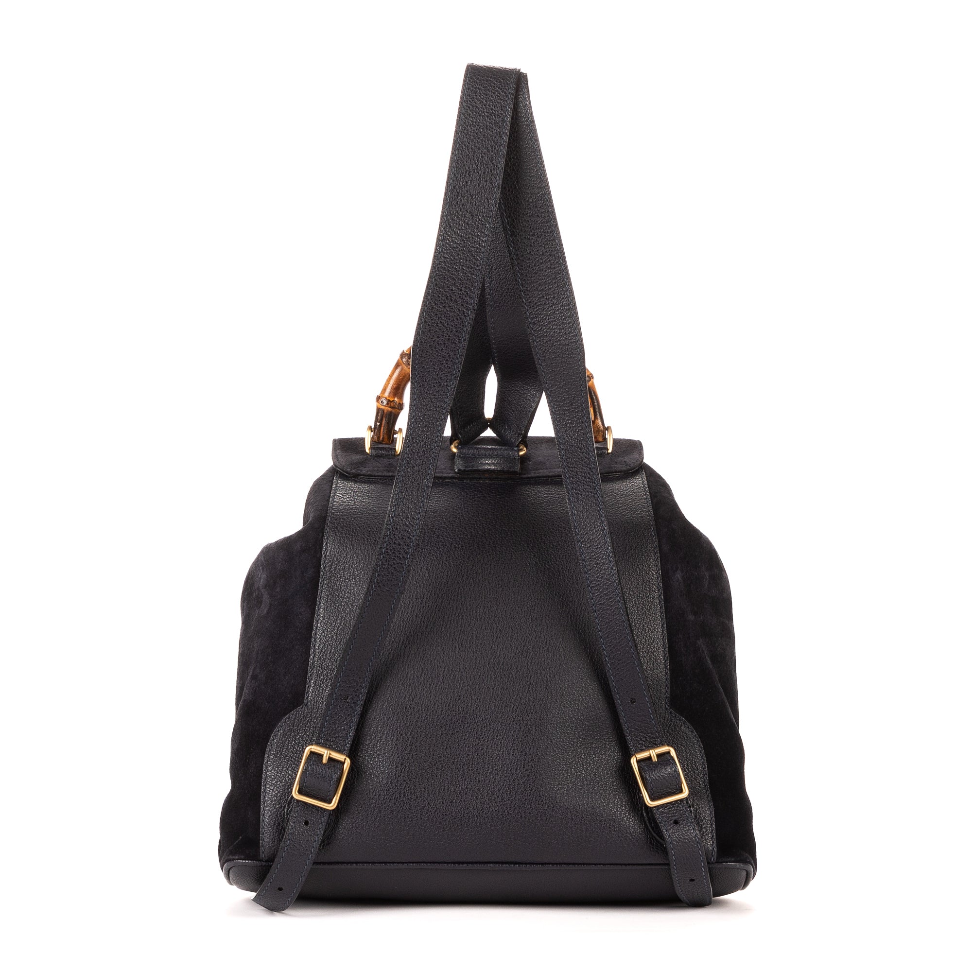 Mochila grande de bambú en piel de ante azul