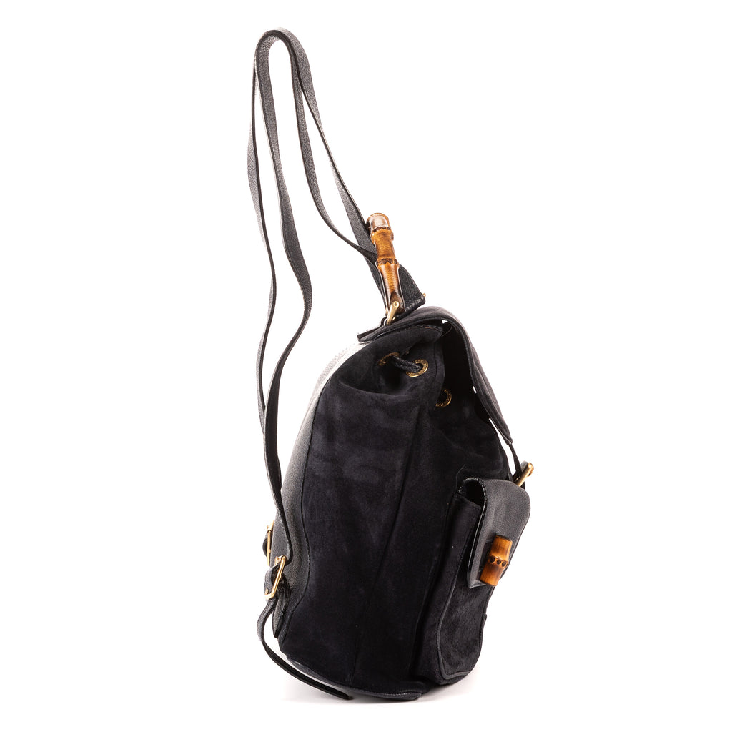 Mochila grande de bambú en piel de ante azul