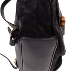 Mochila grande de bambú en piel de ante azul