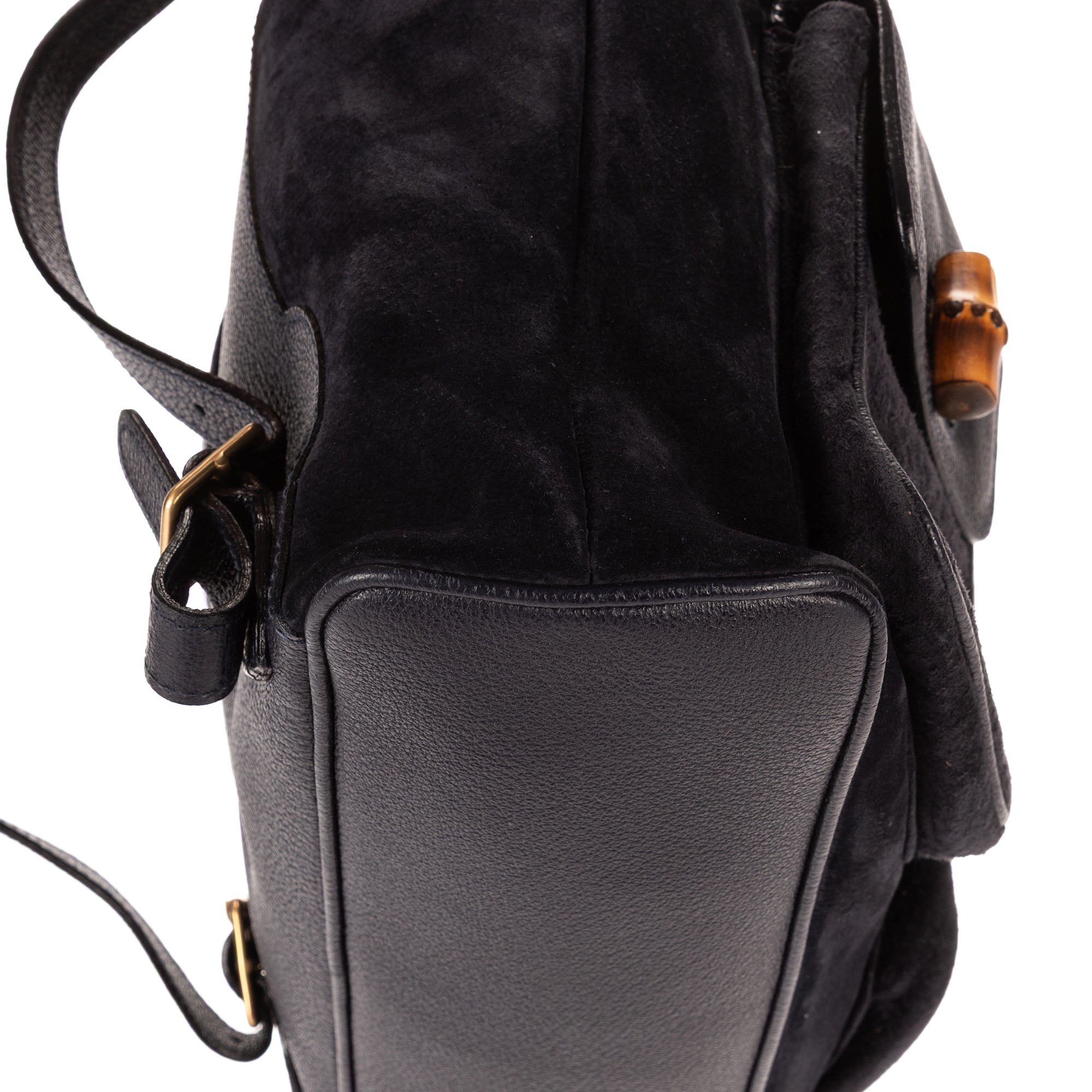 Mochila grande de bambú en piel de ante azul