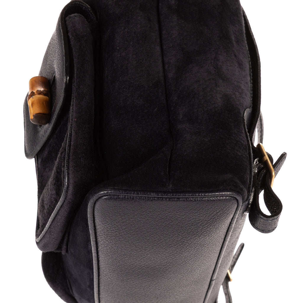 Mochila grande de bambú en piel de ante azul