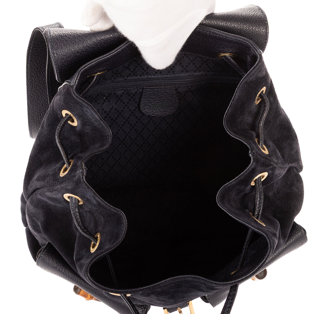 Mochila grande de bambú en piel de ante azul