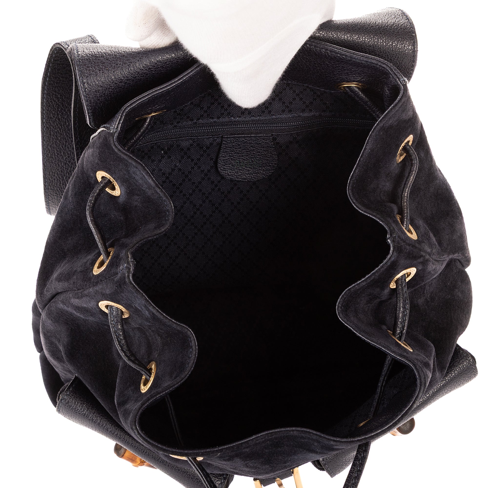 Mochila grande de bambú en piel de ante azul