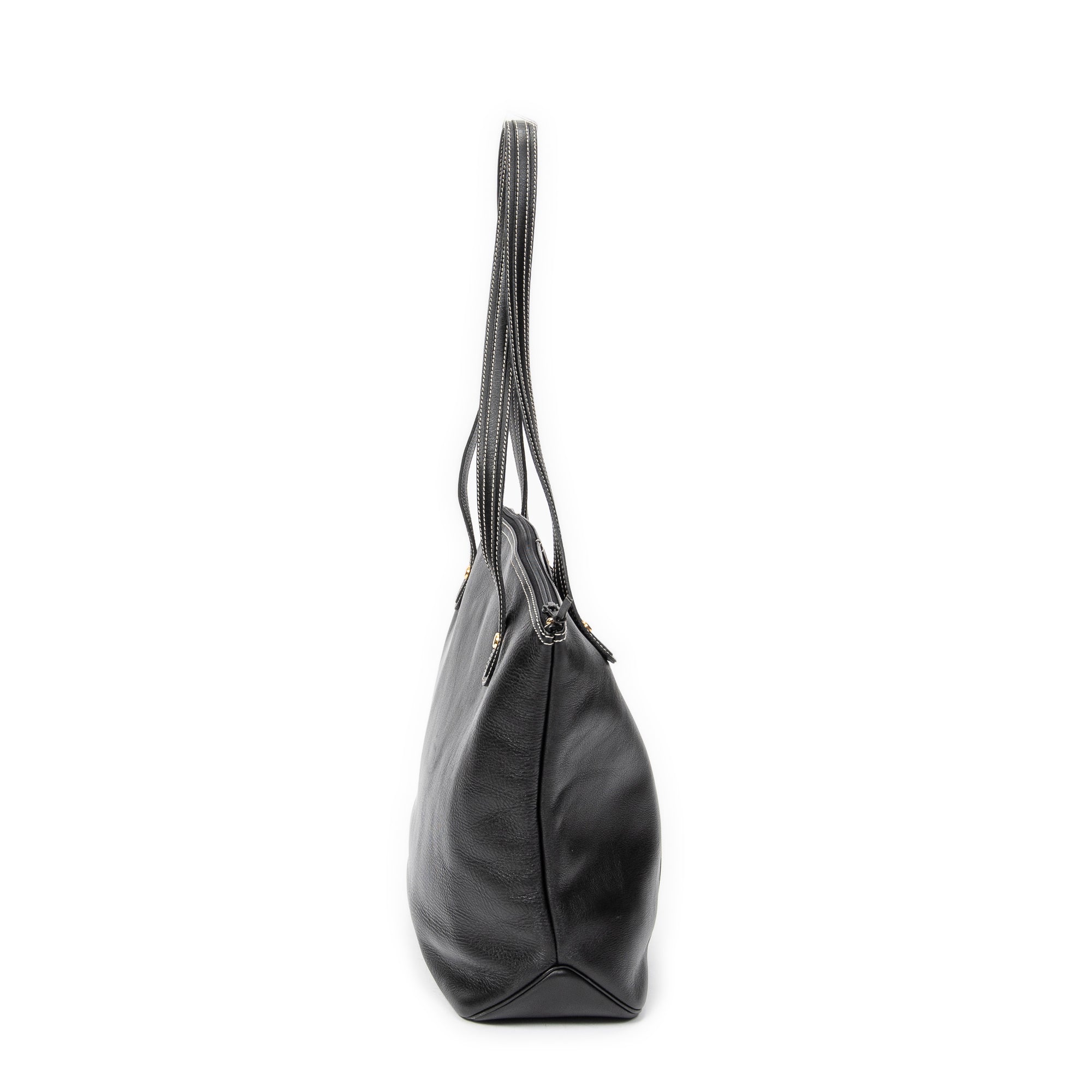 Shoulder Bag CD Zip Shopping Tote Black Calfskin Leather – BrandCo