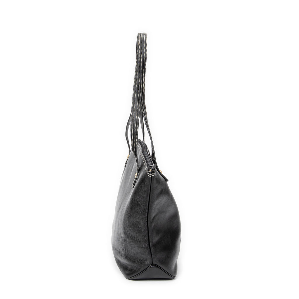 Shoulder Bag CD Zip Shopping Tote Black Calfskin Leather