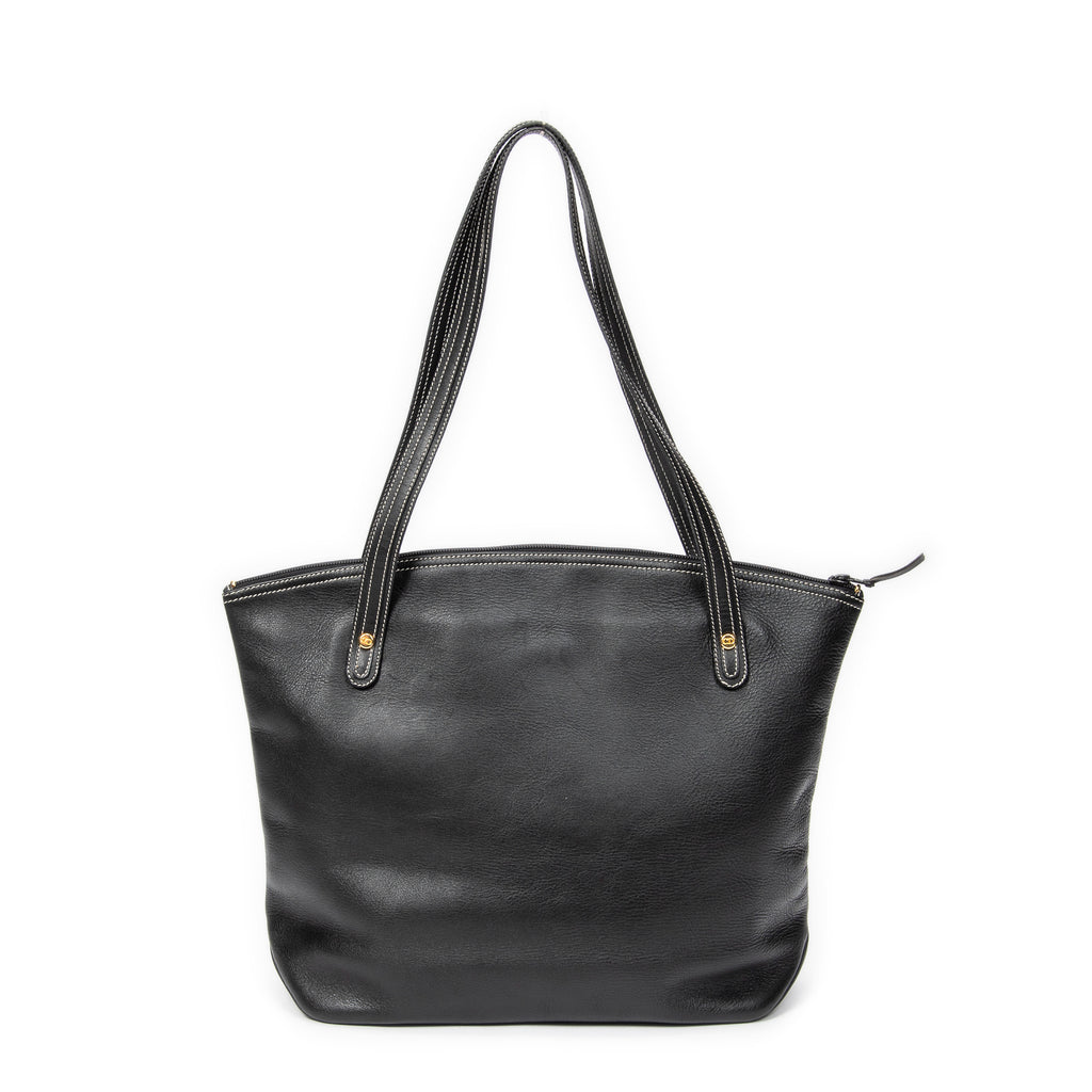 Shoulder Bag CD Zip Shopping Tote Black Calfskin Leather