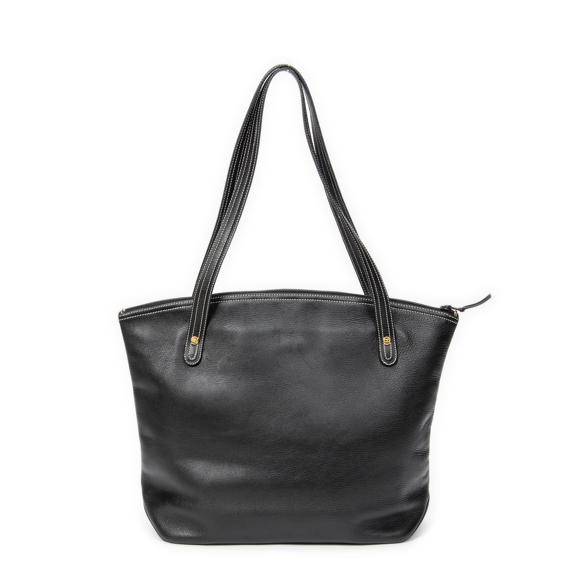 Shoulder Bag CD Zip Shopping Tote Black Calfskin Leather