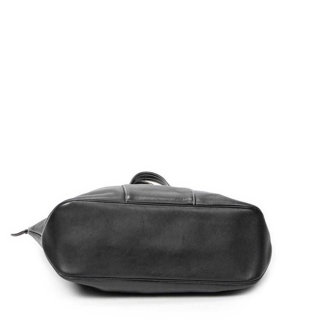 Shoulder Bag CD Zip Shopping Tote Black Calfskin Leather