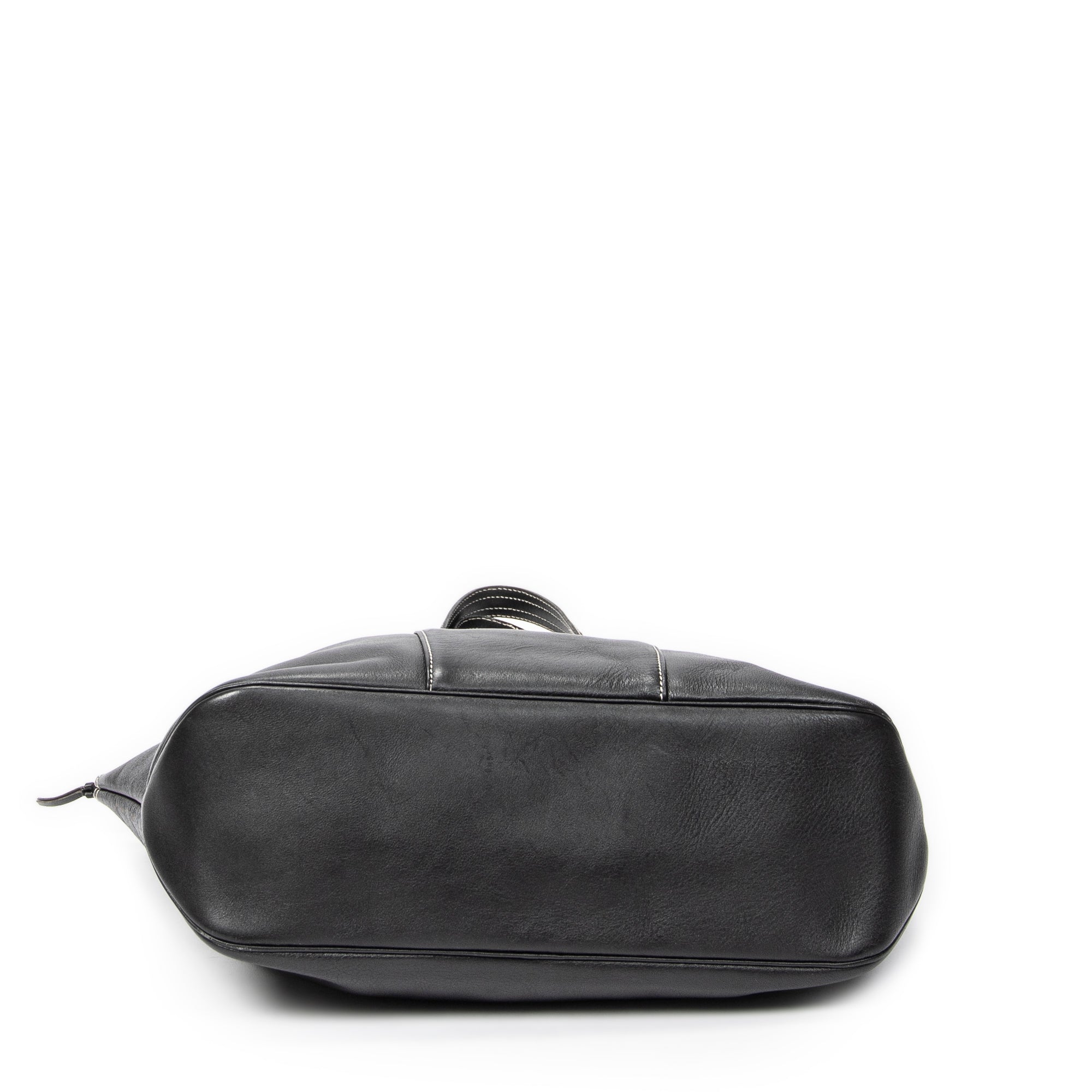 Shoulder Bag CD Zip Shopping Tote Black Calfskin Leather