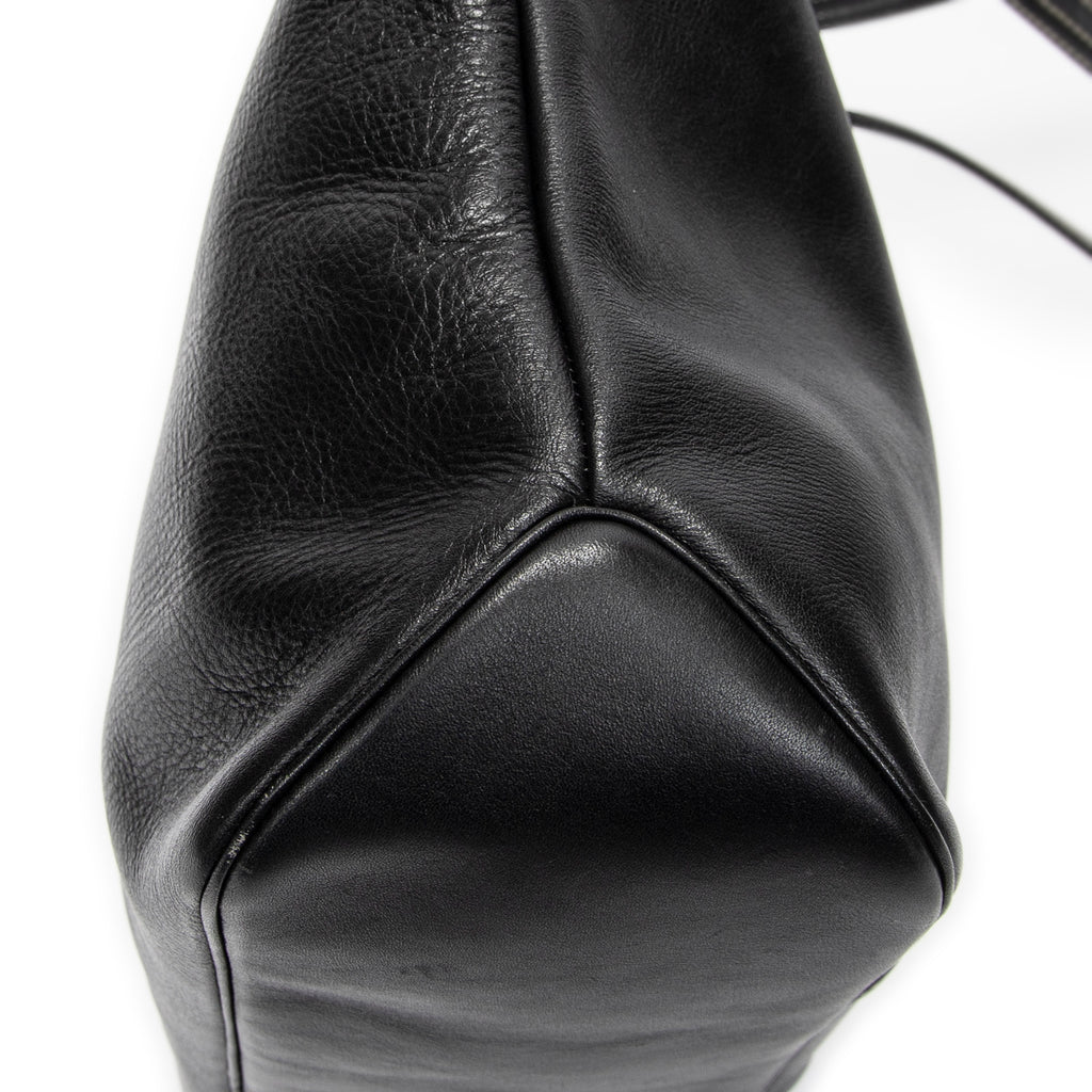 Shoulder Bag CD Zip Shopping Tote Black Calfskin Leather