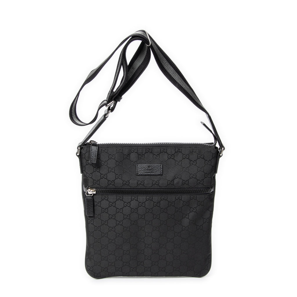 Shoulder Bag Messenger Crossbody Black Monogrammed Nylon Canvas