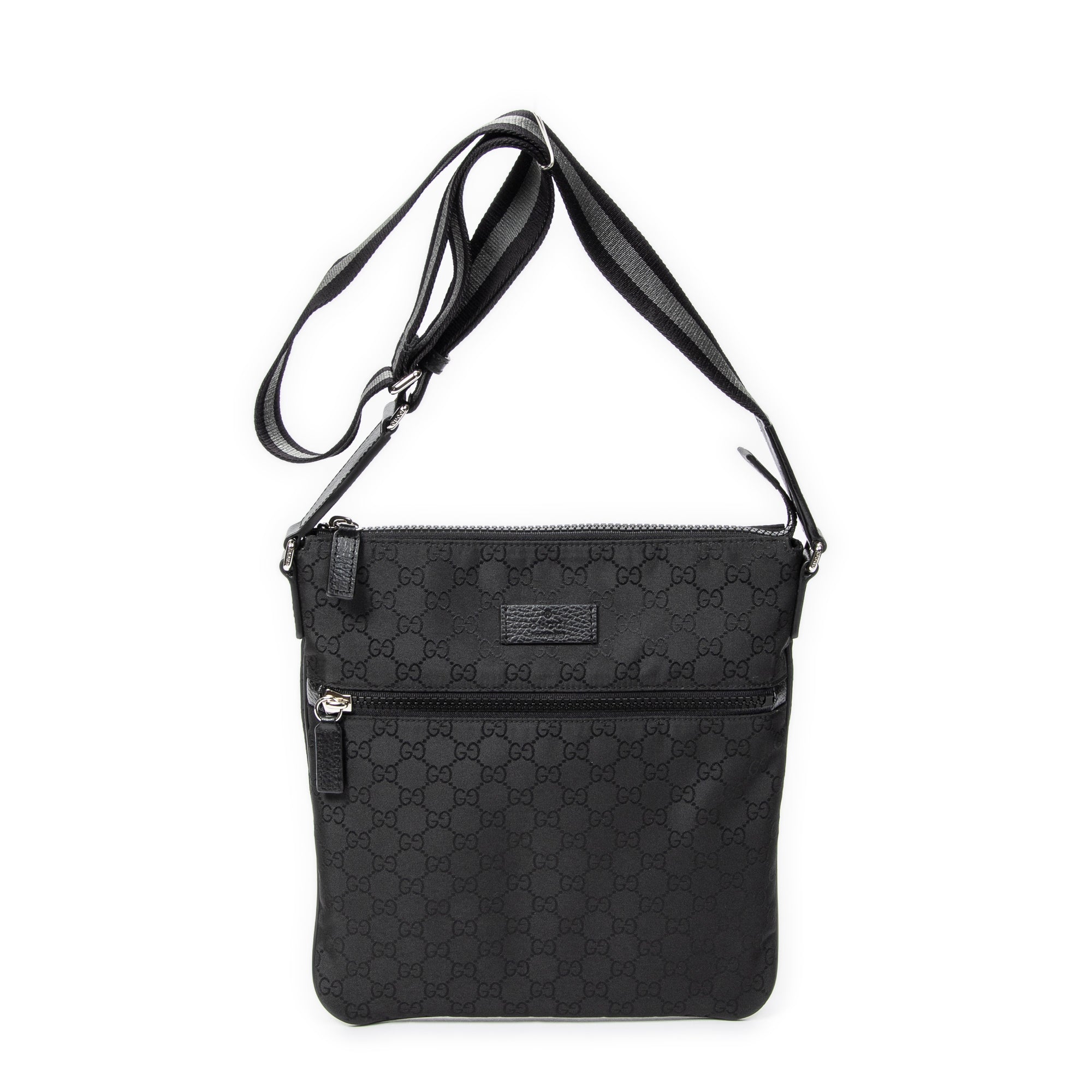 Shoulder Bag Messenger Crossbody Black Monogrammed Nylon Canvas
