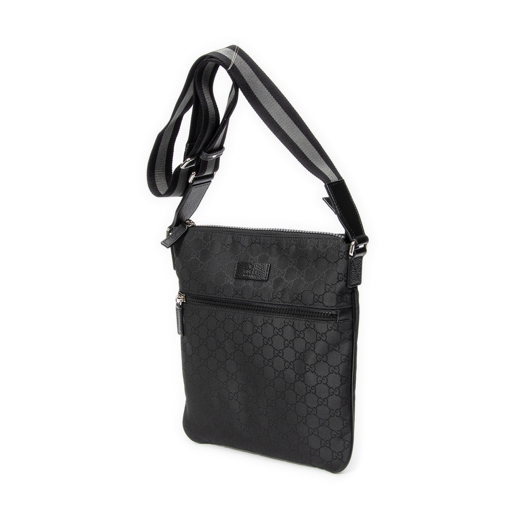 Shoulder Bag Messenger Crossbody Black Monogrammed Nylon Canvas