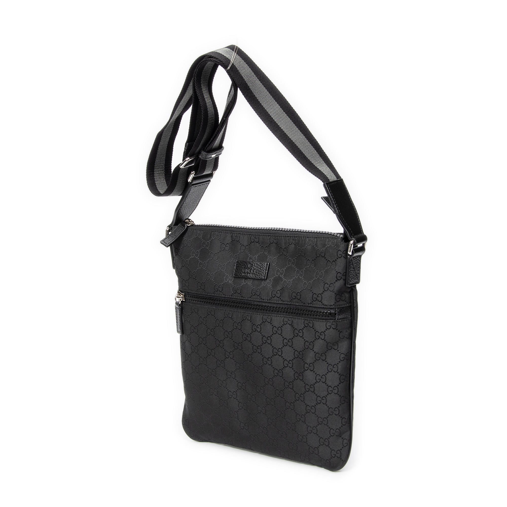 Shoulder Bag Messenger Crossbody Black Monogrammed Nylon Canvas