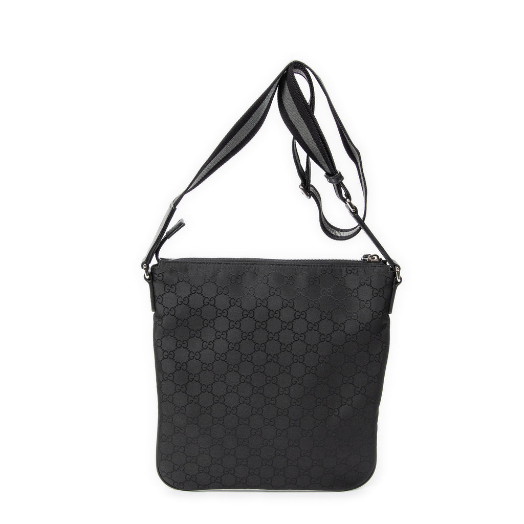 Shoulder Bag Messenger Crossbody Black Monogrammed Nylon Canvas