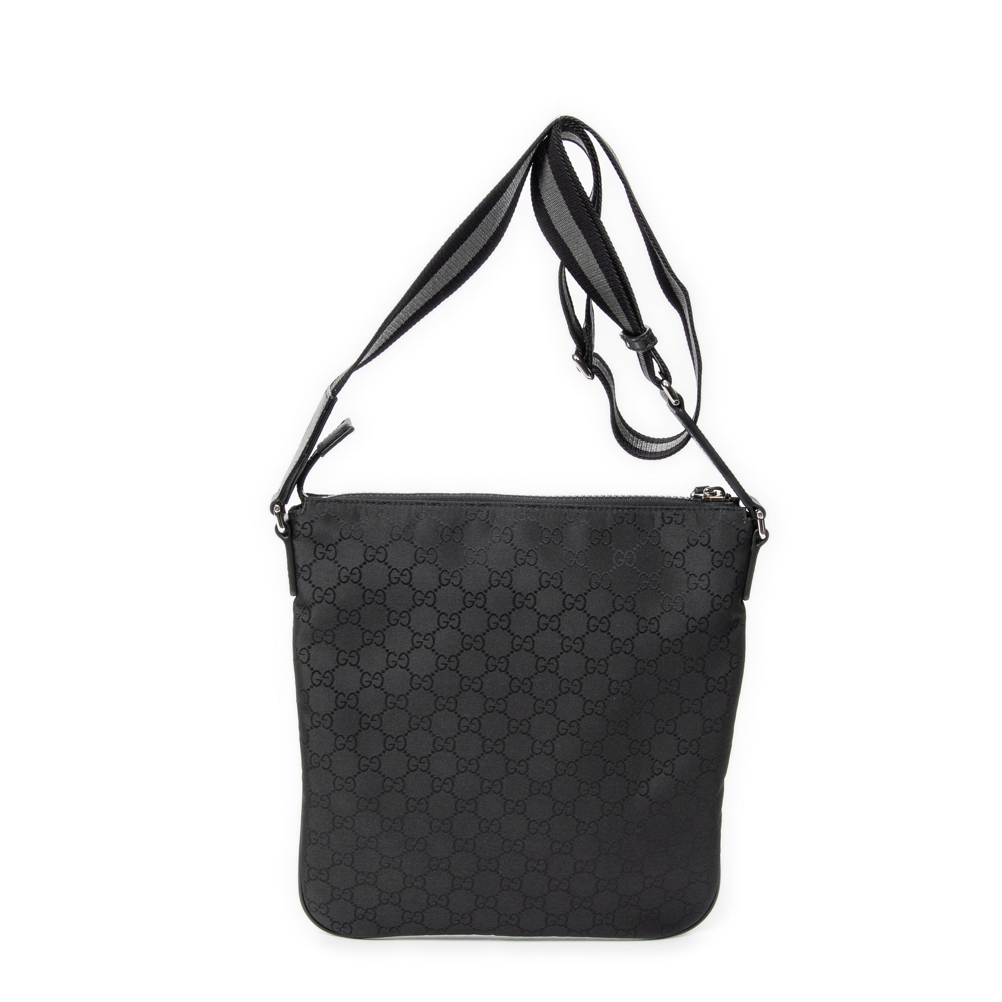 Shoulder Bag Messenger Crossbody Black Monogrammed Nylon Canvas