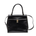 Shoulder Bag Vintage Flap Top Handle Black Smooth Calfskin Leather