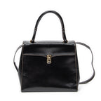 Shoulder Bag Vintage Flap Top Handle Black Smooth Calfskin Leather