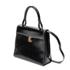 Shoulder Bag Vintage Flap Top Handle Black Smooth Calfskin Leather