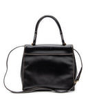 Shoulder Bag Vintage Flap Top Handle Black Smooth Calfskin Leather