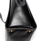 Shoulder Bag Vintage Flap Top Handle Black Smooth Calfskin Leather
