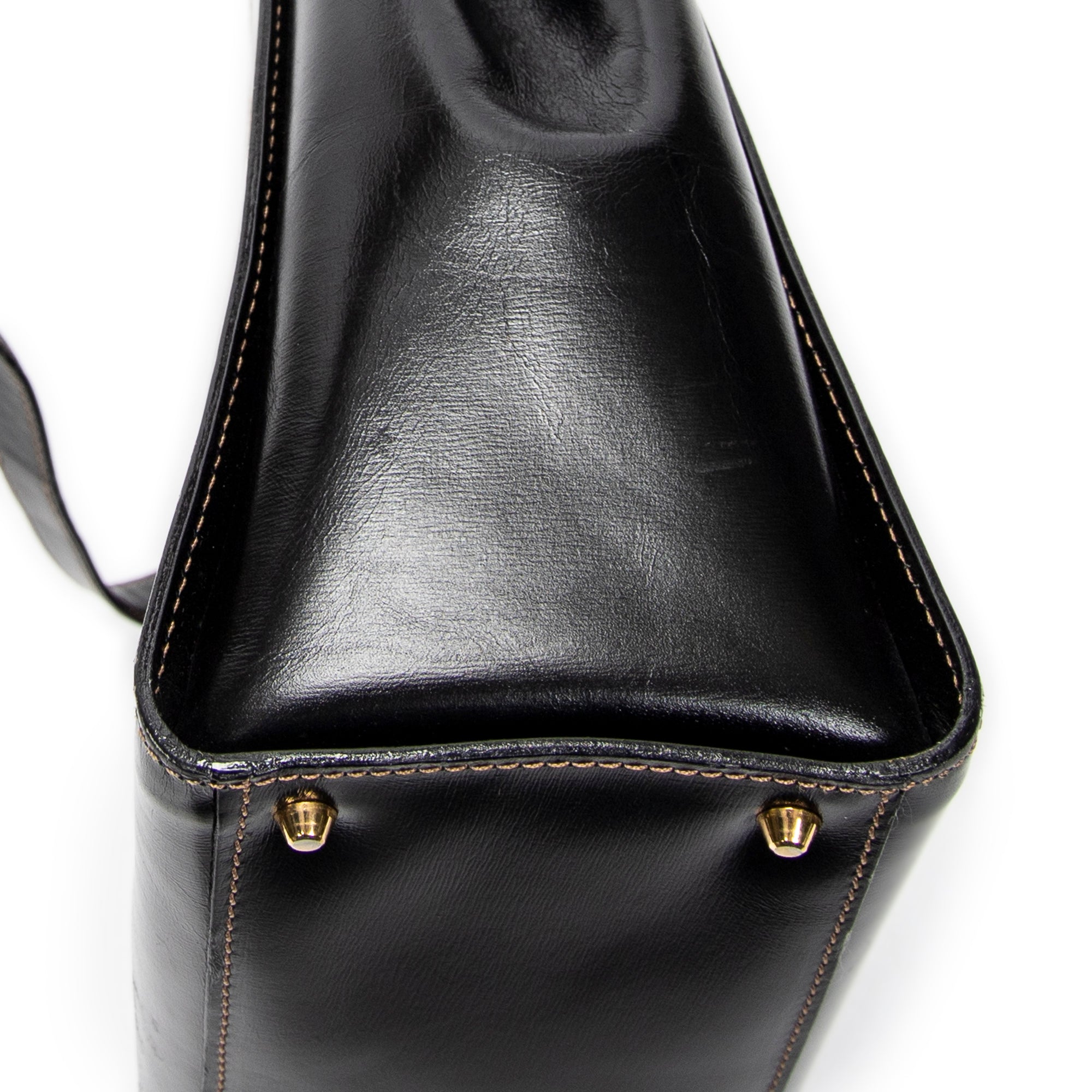 Shoulder Bag Vintage Flap Top Handle Black Smooth Calfskin Leather