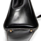 Shoulder Bag Vintage Flap Top Handle Black Smooth Calfskin Leather