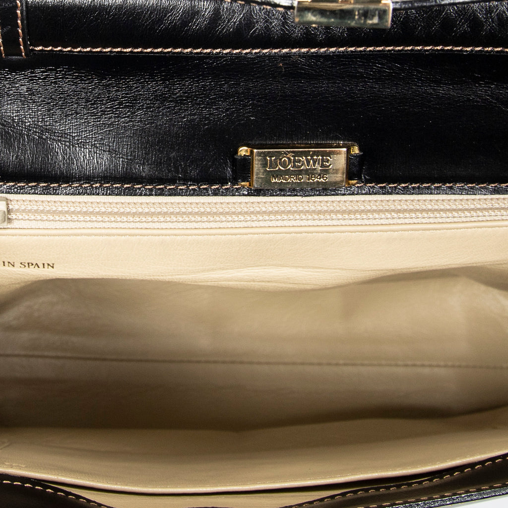 Shoulder Bag Vintage Flap Top Handle Black Smooth Calfskin Leather