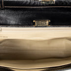 Shoulder Bag Vintage Flap Top Handle Black Smooth Calfskin Leather