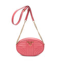 Bolso de hombro Oval Chain Crossbody de cuero matelassé rosa Diagramme